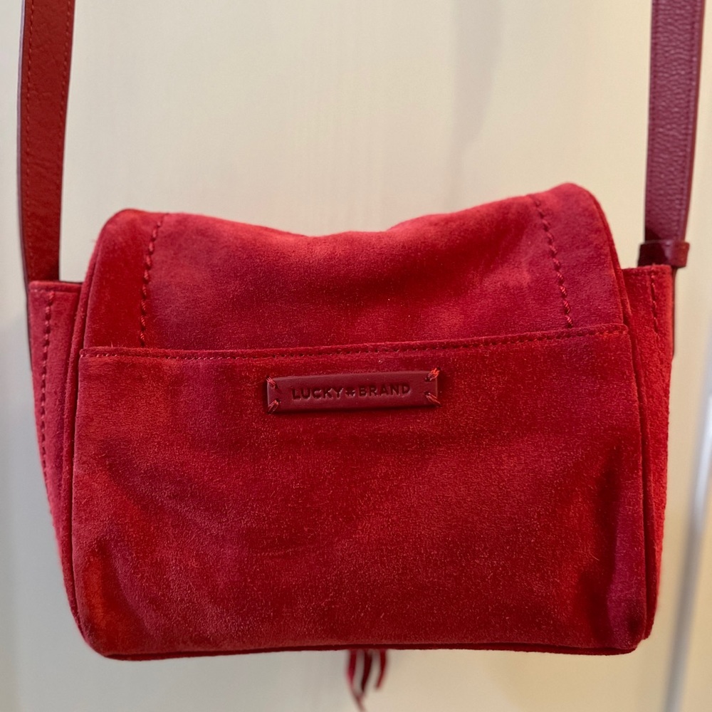 Lucky Brand - Suede Leather Red Small Crossbody - Picture 3 of 15